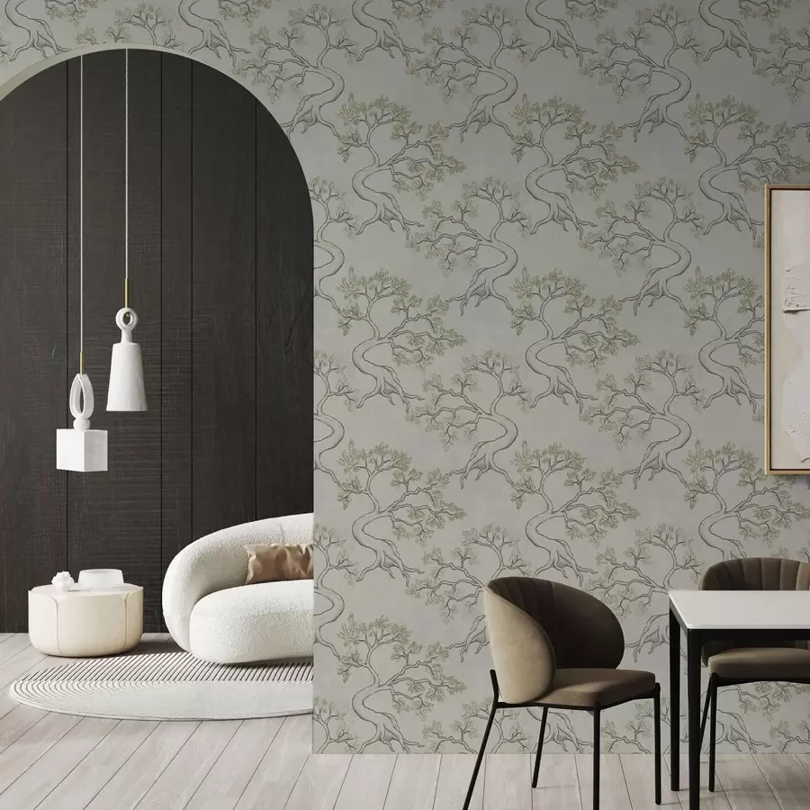 wall murals Монохроматско дрвеће са лепо закривљеним стаблима a00468