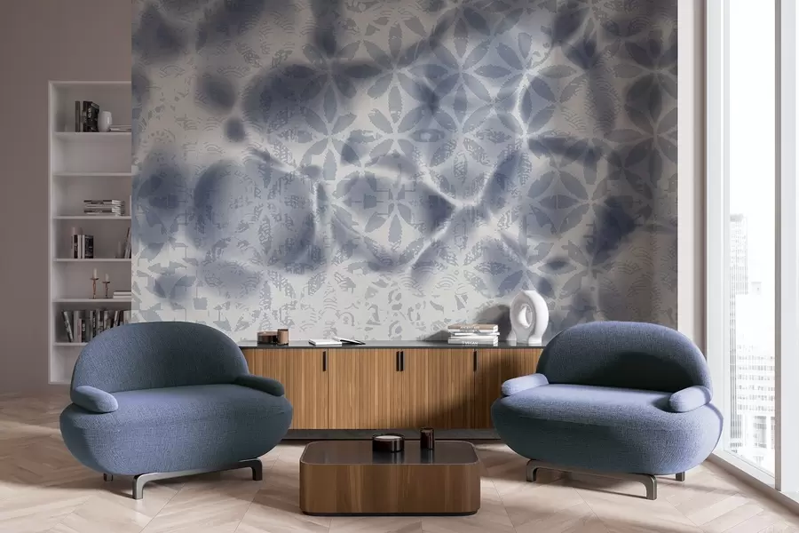 wall murals Апстрактна текстурирана уметност са плавим цветним принтом, избледелим и замућеним ефектом, ствара меку и сањиву атмосферу w09322