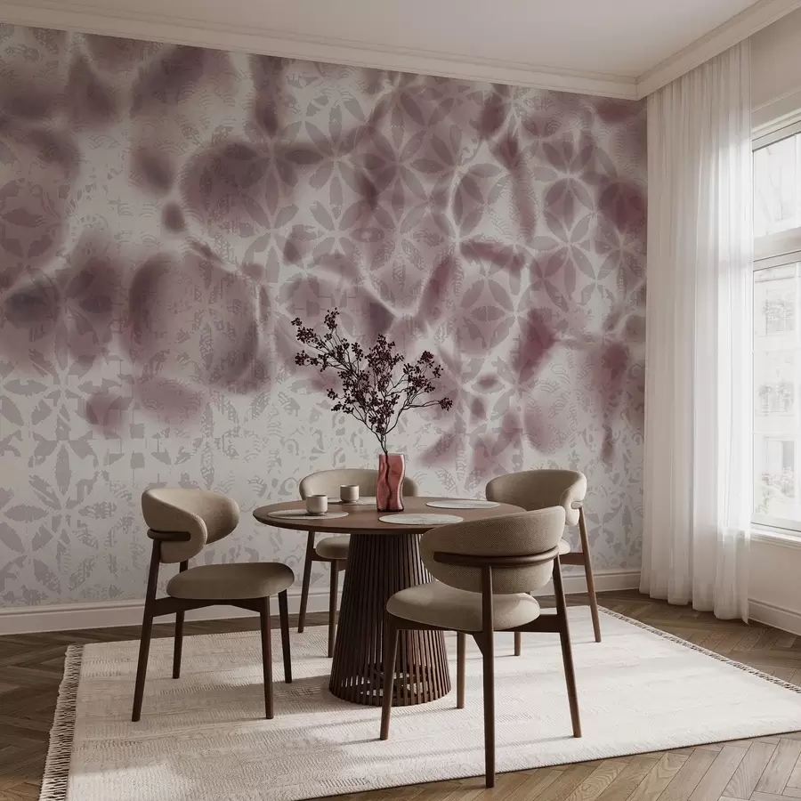 wall murals Апстрактна текстурирана уметност са бордо цветним принтом, избледелим и замућеним ефектом, ствара меку и сањиву атмосферу w09322v1