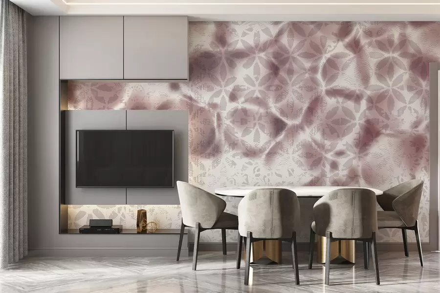 wall murals Апстрактна текстурирана уметност са бордо цветним принтом, избледелим и замућеним ефектом, ствара меку и сањиву атмосферу w09322v1