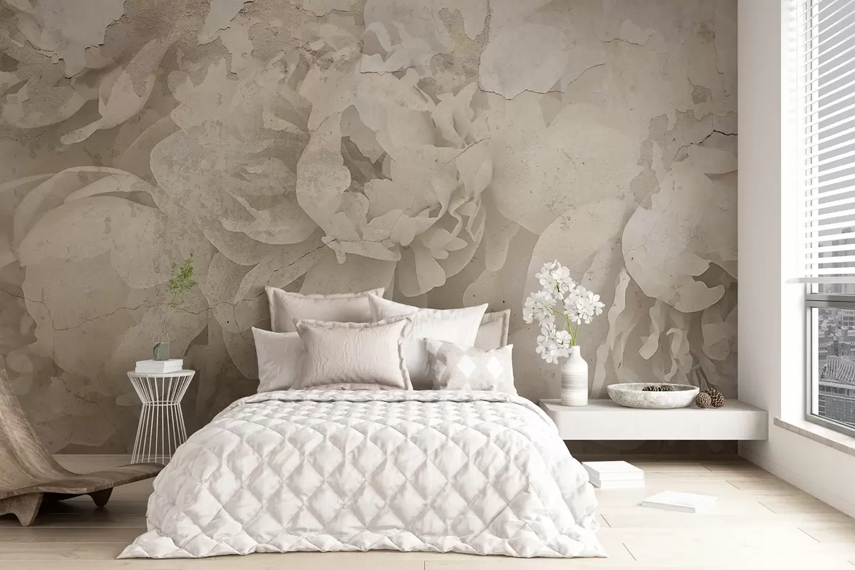 wall murals Божури са текстуром бетона w04407