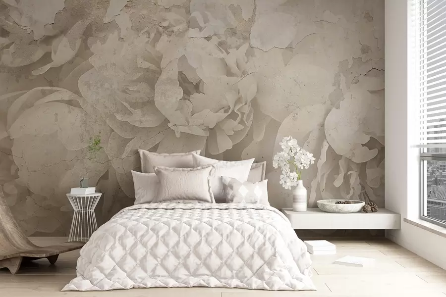 wall murals Божури са текстуром бетона w04407