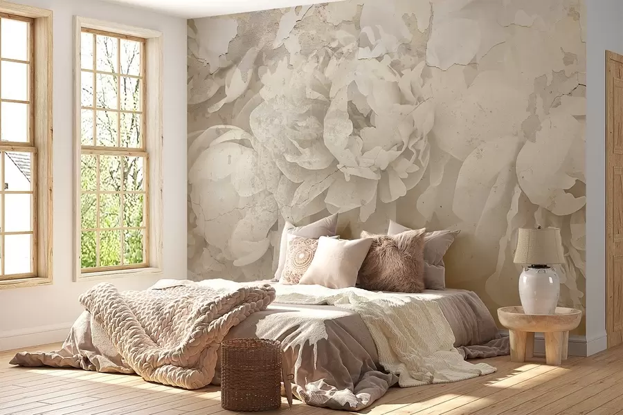 wall murals Божури са текстуром бетона w04407
