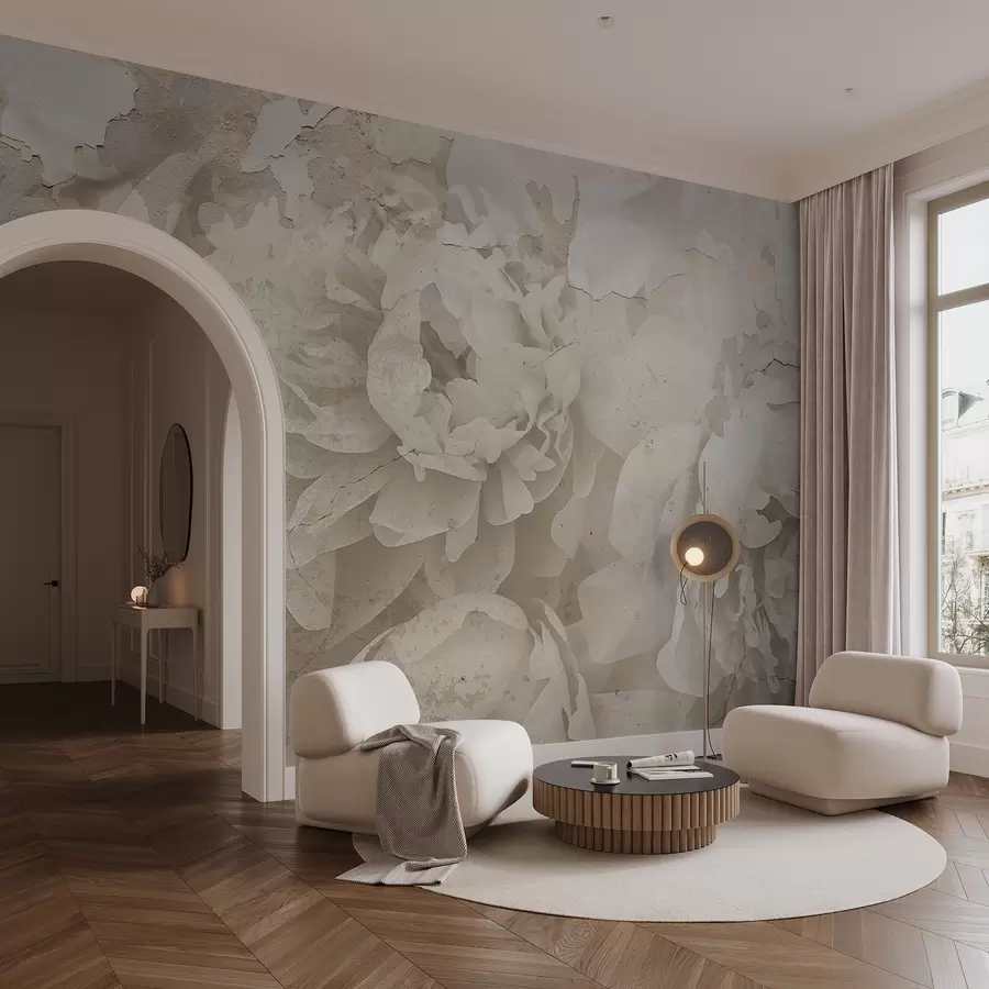 wall murals Божури са текстуром бетона w04407