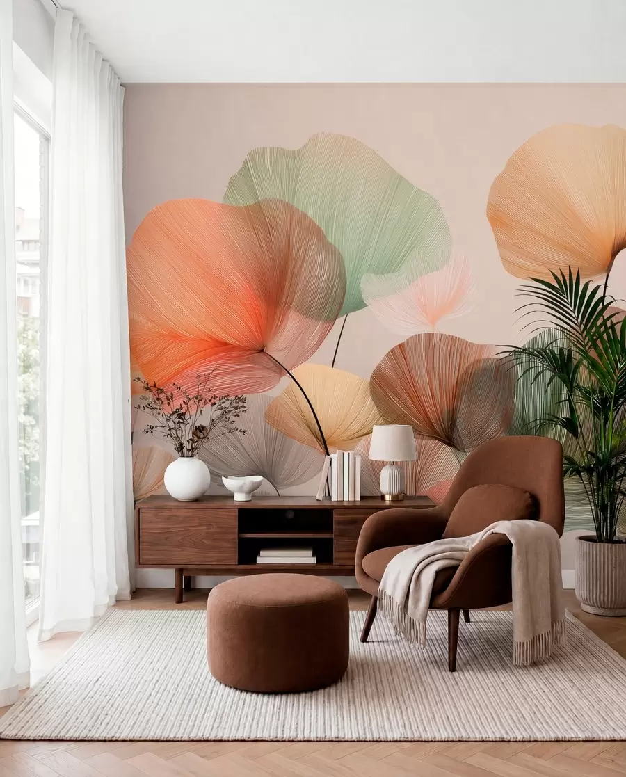 wall murals разнобојни листови гинка са жилама w04305