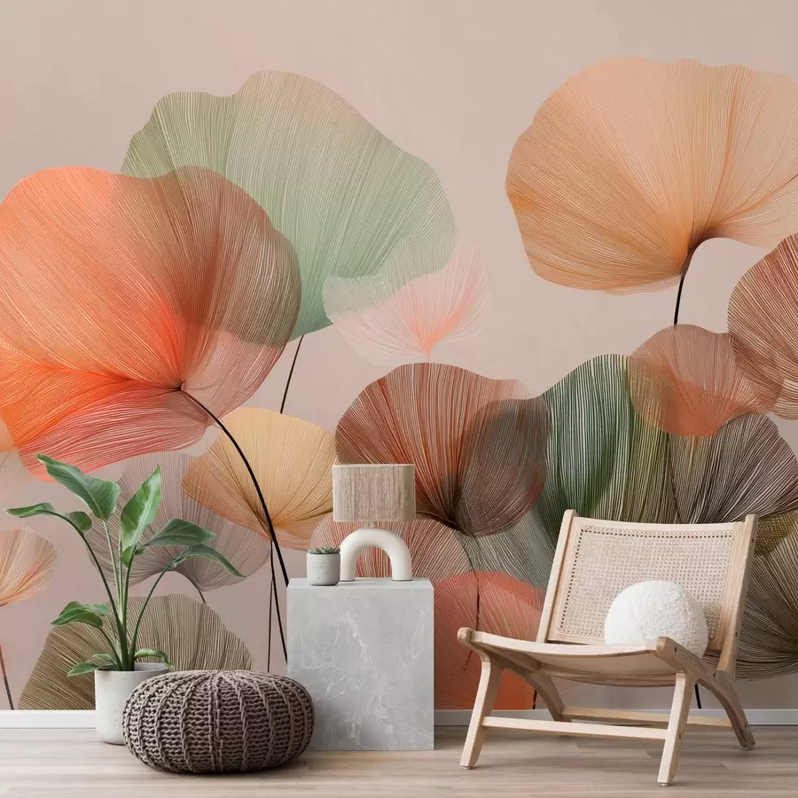 wall murals разнобојни листови гинка са жилама w04305