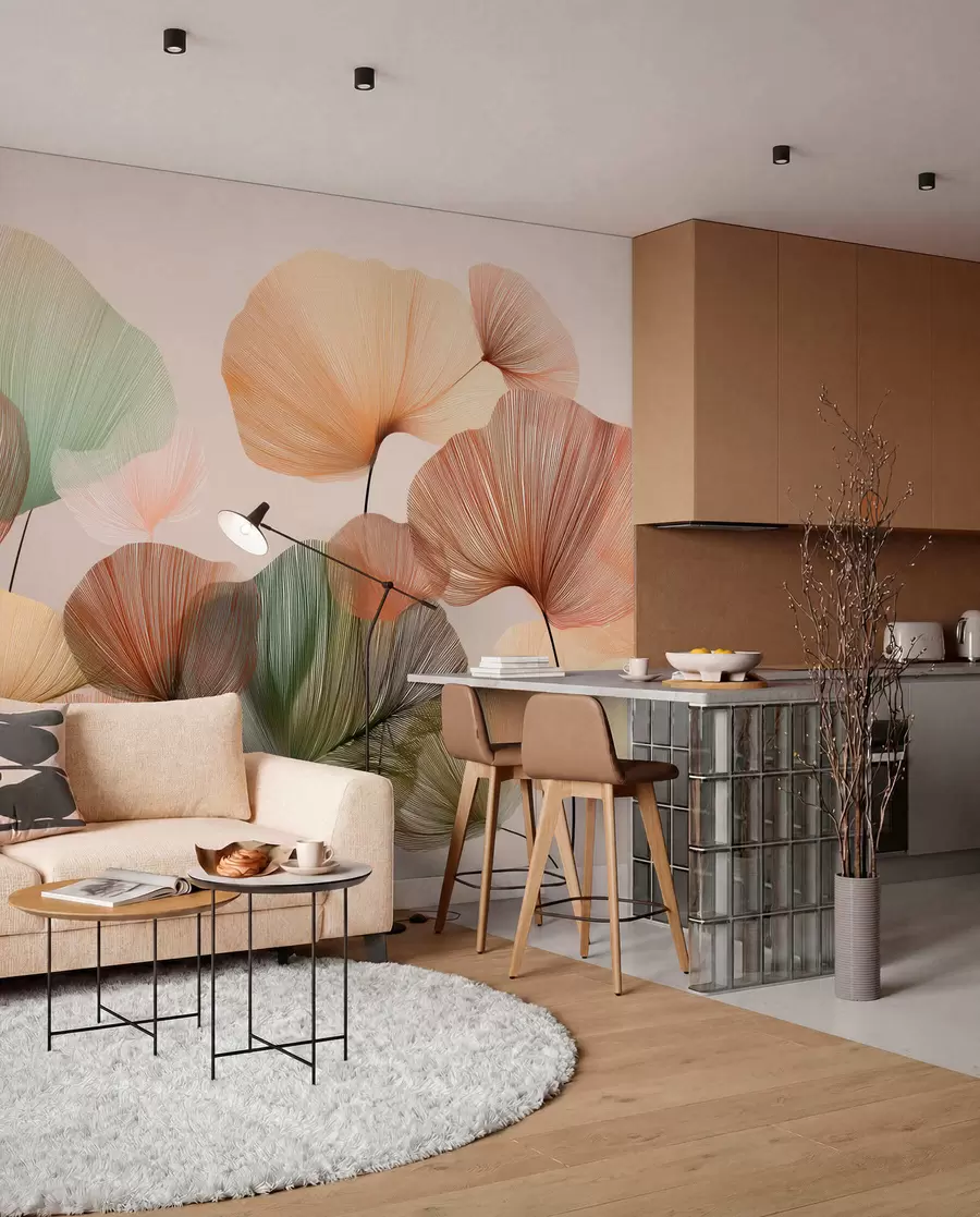 wall murals разнобојни листови гинка са жилама w04305