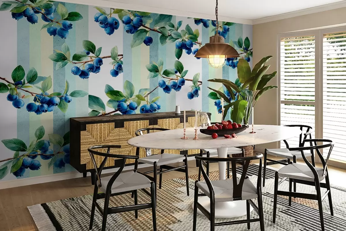 wall murals гроздови боровница на пругастој позадини w04307