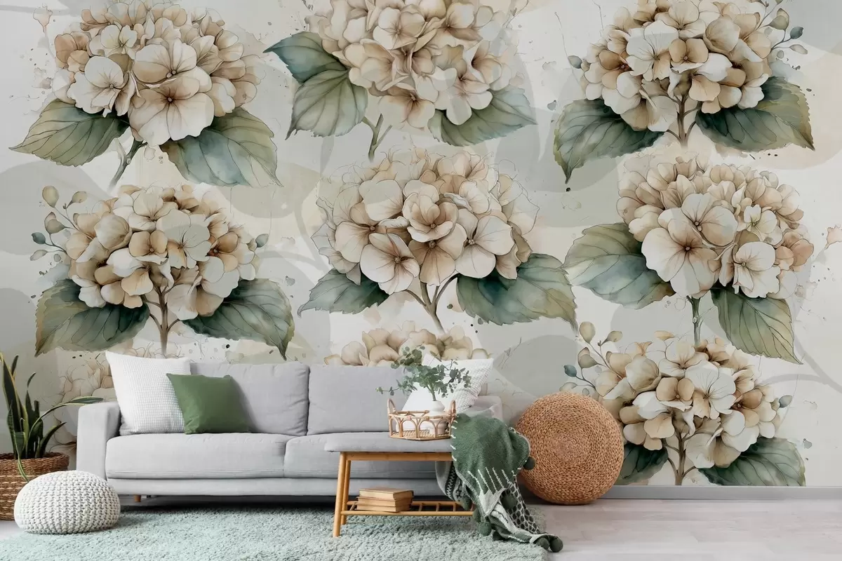 wall murals Велике хортензије у акварелном стилу w04312