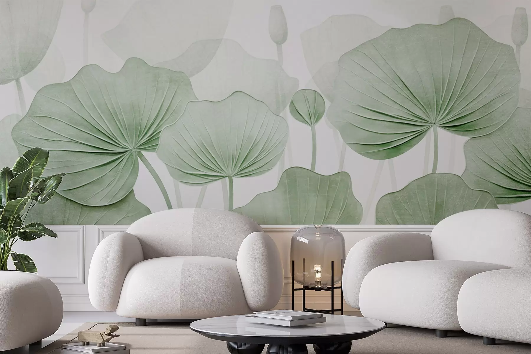 wall murals Листови лотоса са имитацијом избледеле текстуре w04412