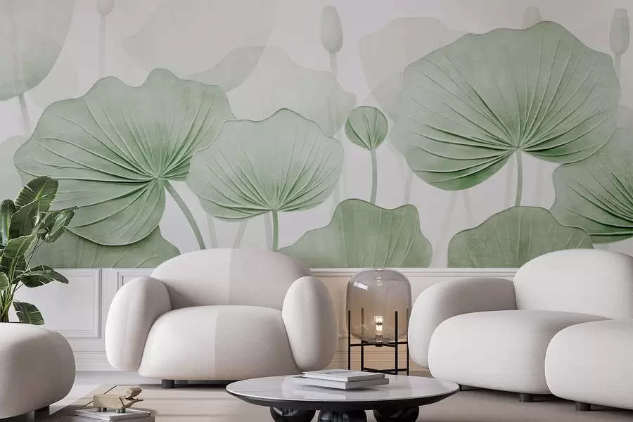 wall murals Листови лотоса са имитацијом избледеле текстуре w04412
