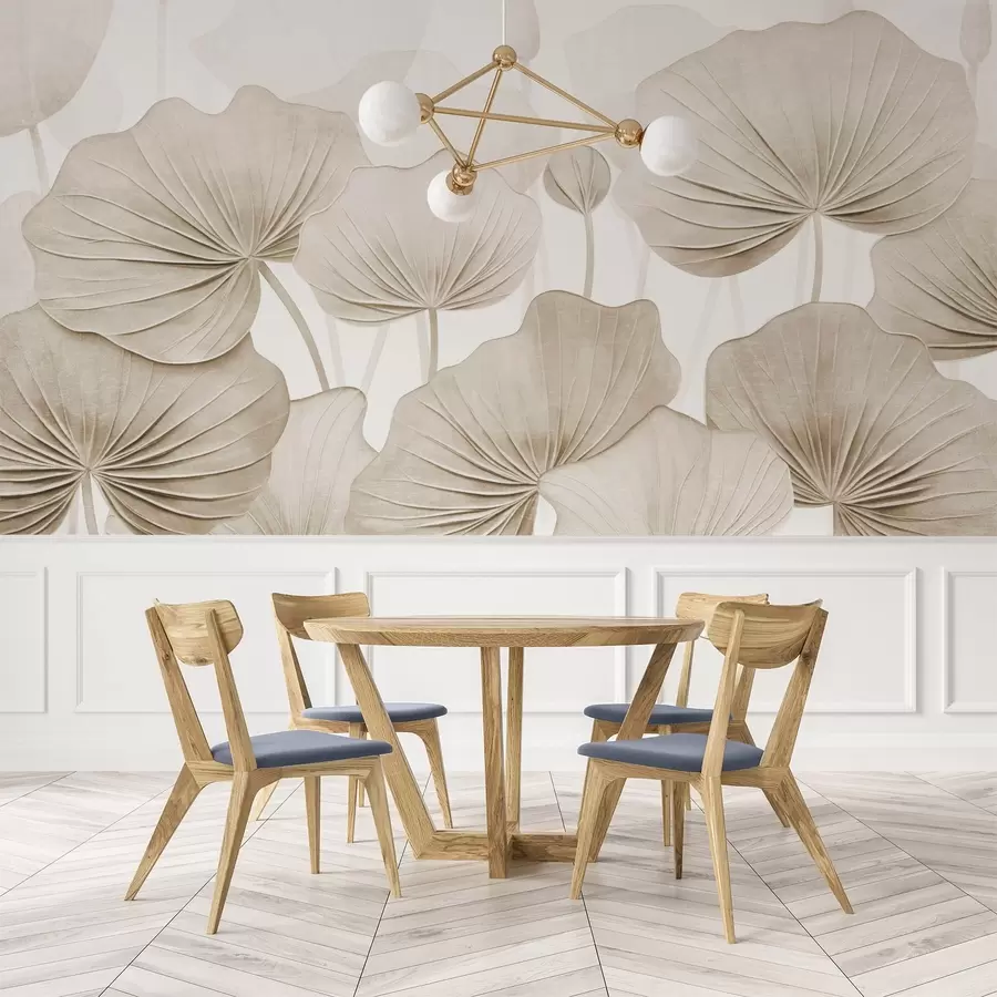 wall murals Листови лотоса са имитацијом избледеле текстуре w04412v1