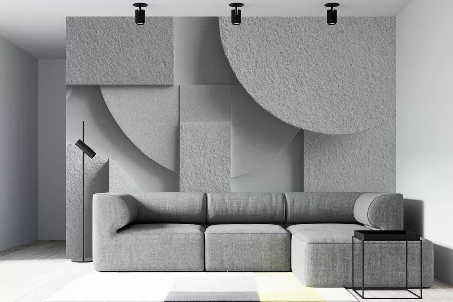 wall murals Апстрактна композиција са белим тродимензионалним геометријским облицима w04395v1