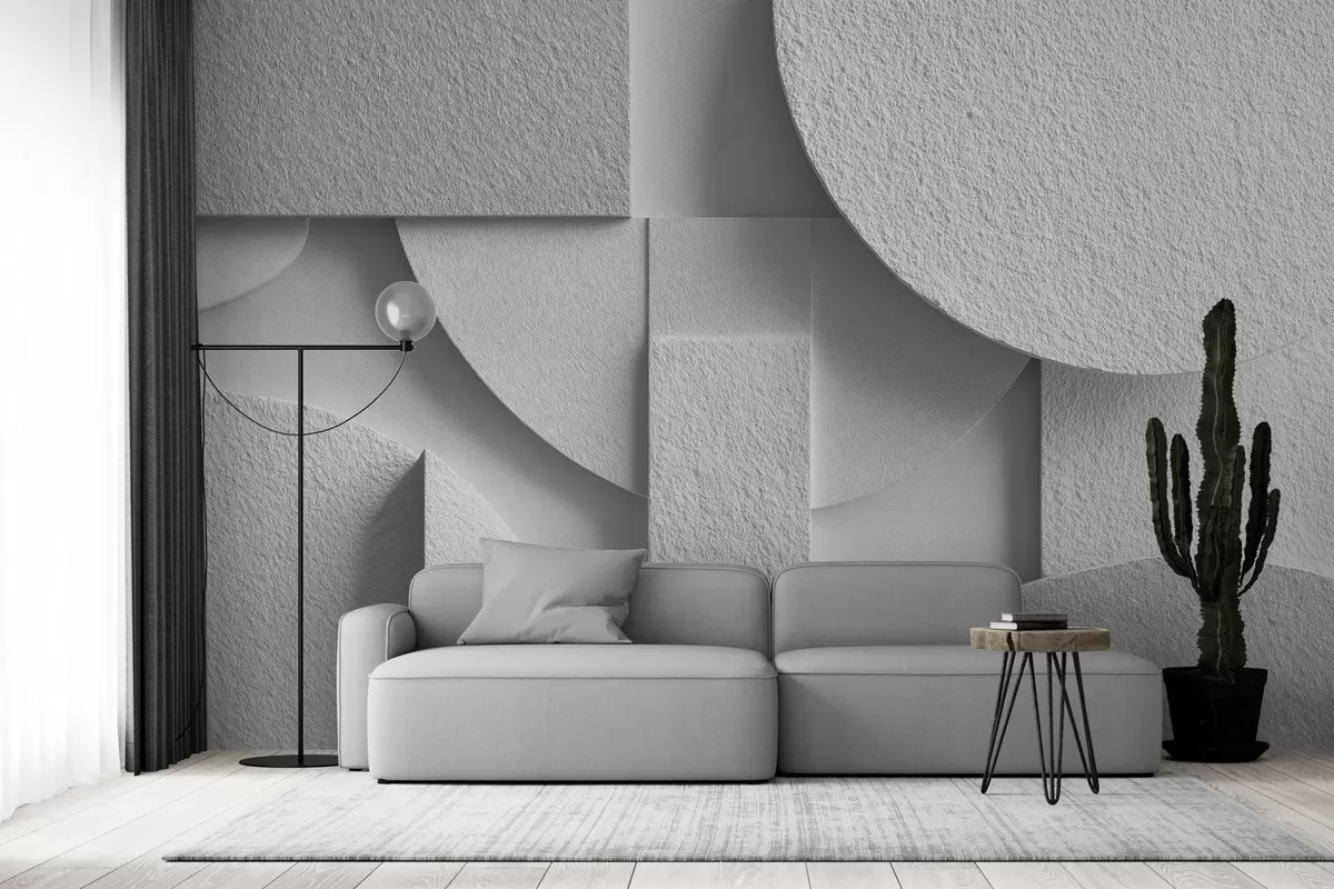 wall murals Апстрактна композиција са белим тродимензионалним геометријским облицима w04395v1