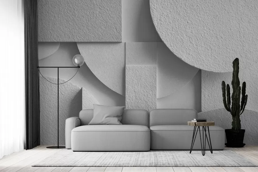 wall murals Апстрактна композиција са белим тродимензионалним геометријским облицима w04395v1