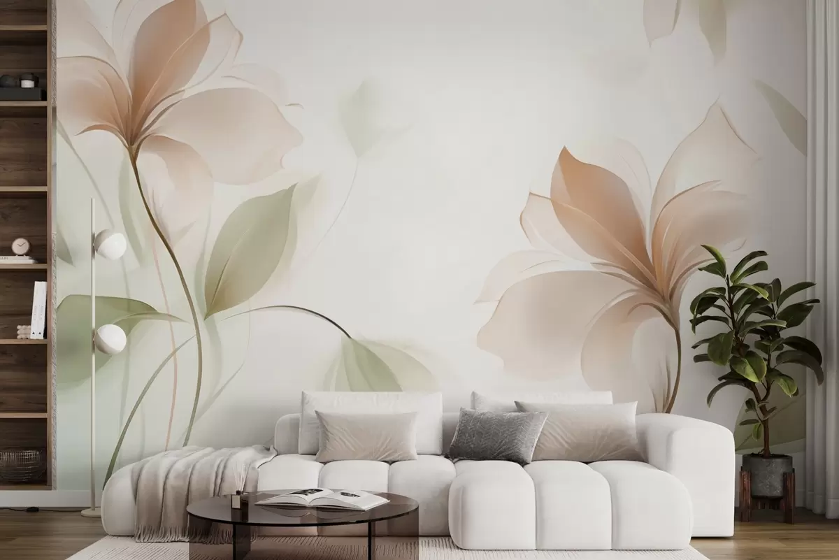 wall murals Прозирно цвеће у топлим беж и ружичастим тоновима w04397