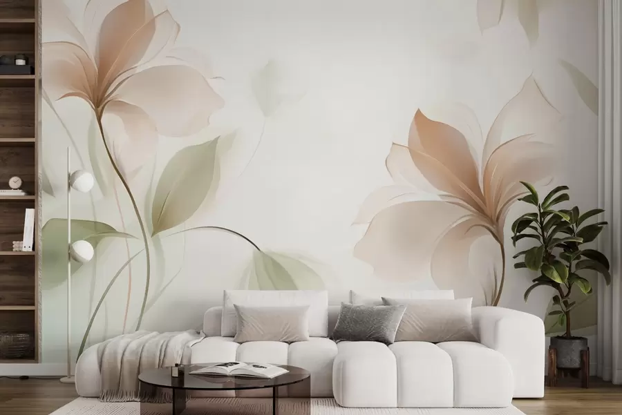 wall murals Прозирно цвеће у топлим беж и ружичастим тоновима w04397