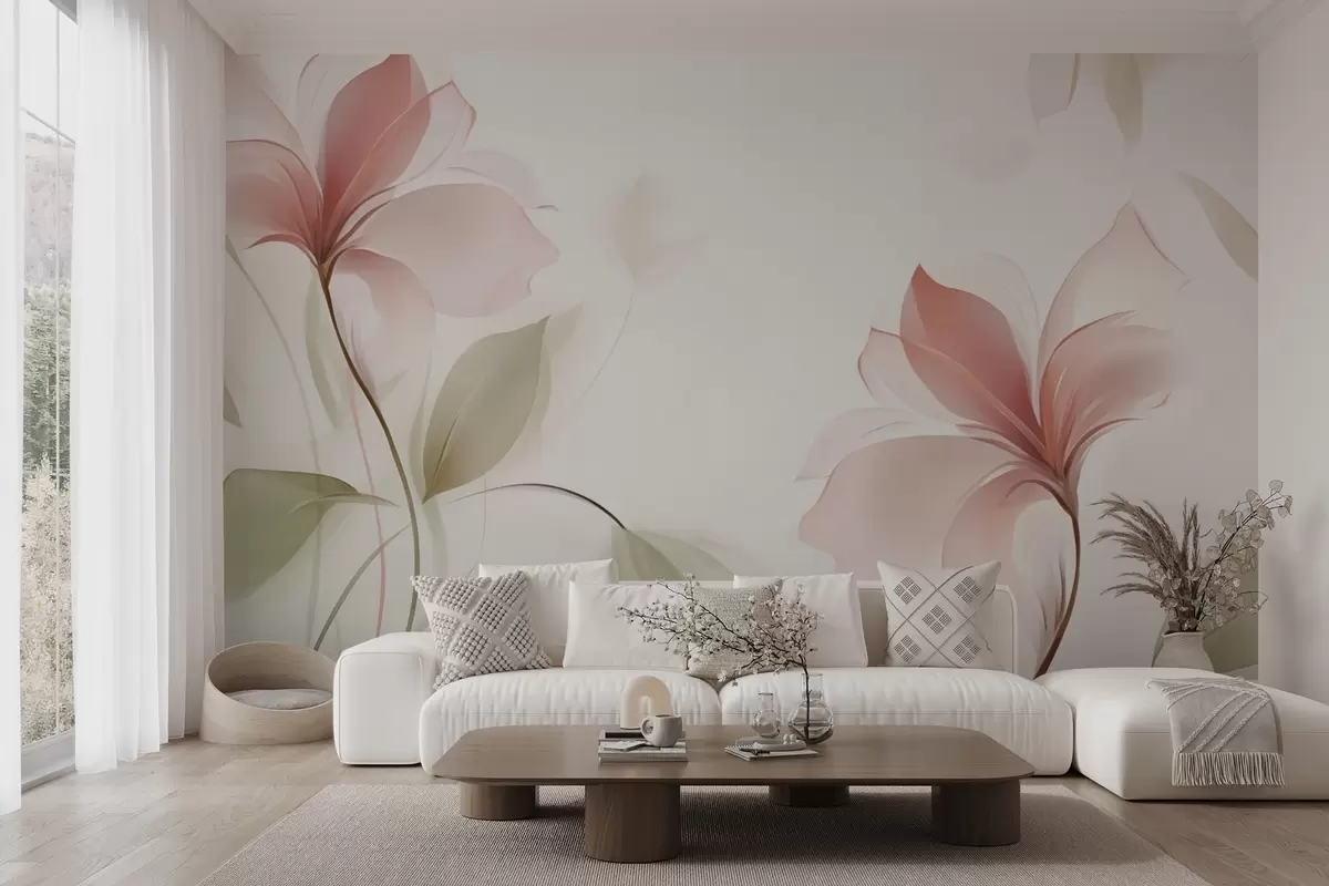 wall murals Прозирно цвеће у нежним ружичастим и пастелним нијансама w04397v2