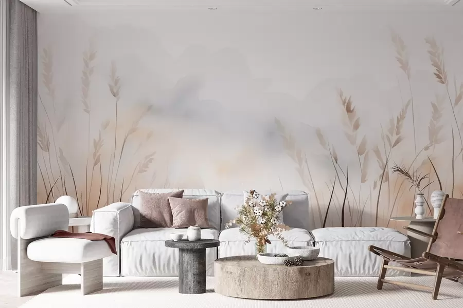 wall murals Класје жита у магли у меким беж и браон нијансама w09327