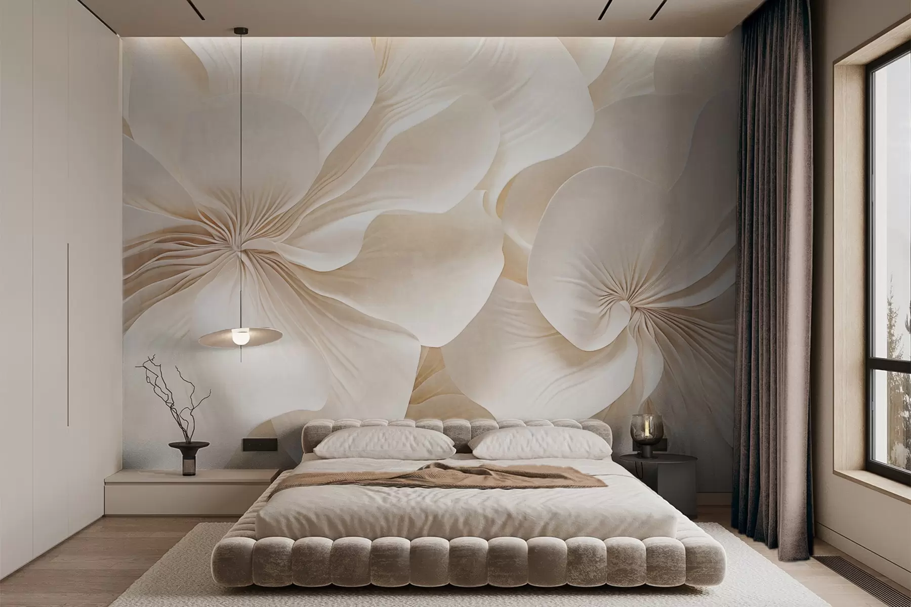 wall murals Крупни план кремасто текстурираног цвећа са нежним, лепршавим латицама, стварајући мекан, елегантан и текстуриран цветни аранжман w09346