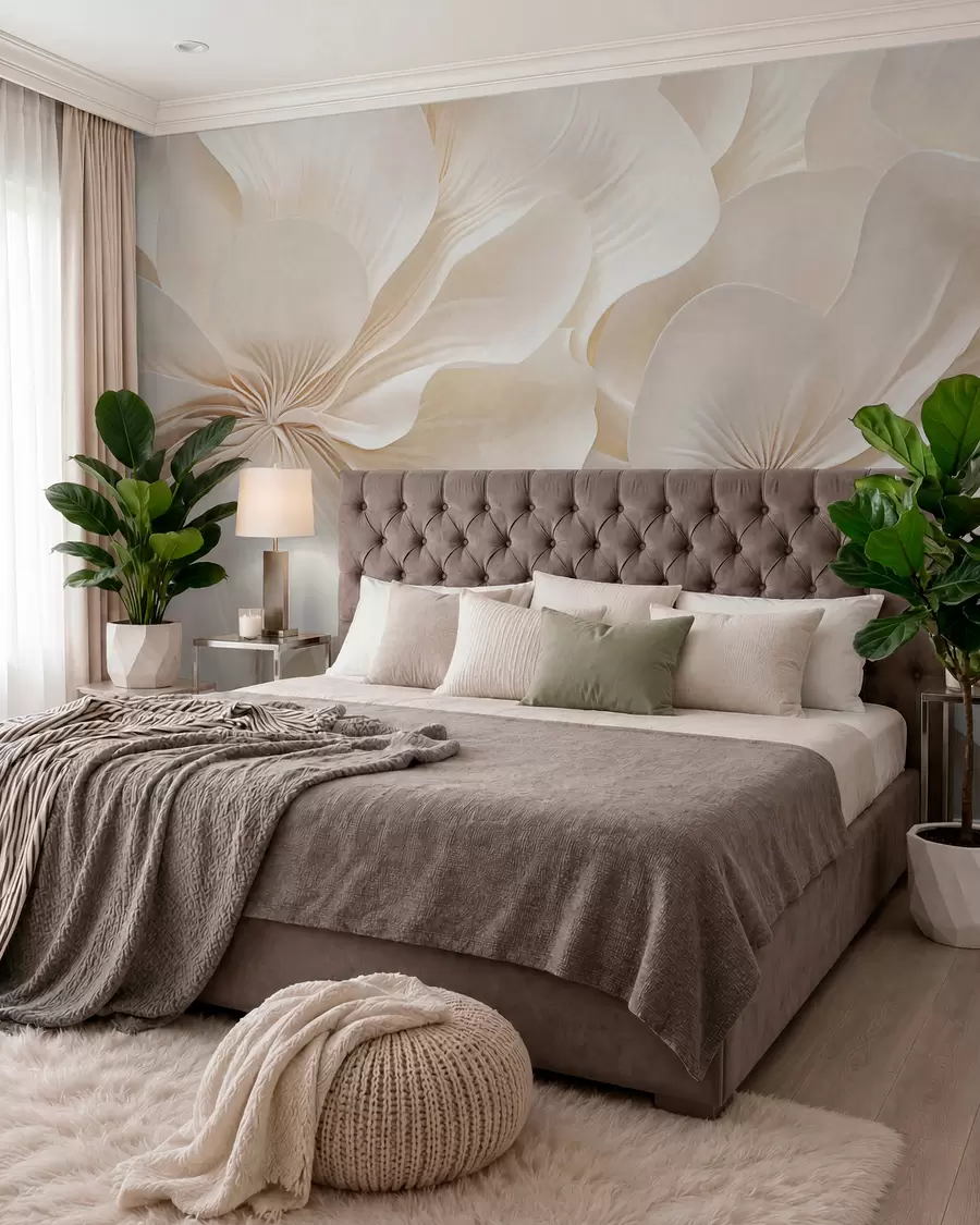 wall murals Крупни план кремасто текстурираног цвећа са нежним, лепршавим латицама, стварајући мекан, елегантан и текстуриран цветни аранжман w09346