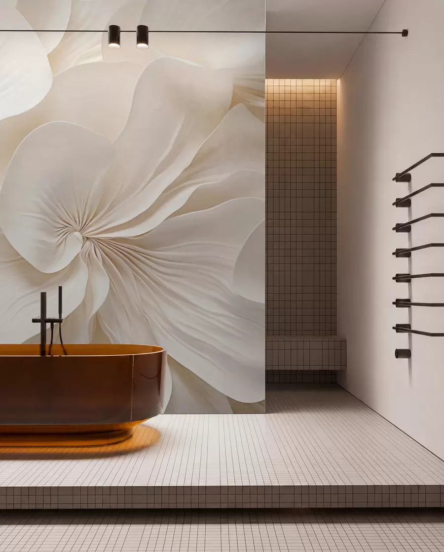 wall murals Крупни план кремасто текстурираног цвећа са нежним, лепршавим латицама, стварајући мекан, елегантан и текстуриран цветни аранжман w09346