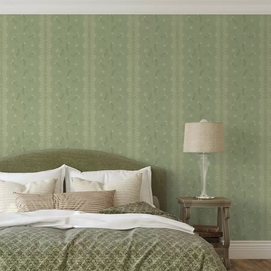 wall murals Зелена позадина са тратинчицама и чипкастим рубом a00291