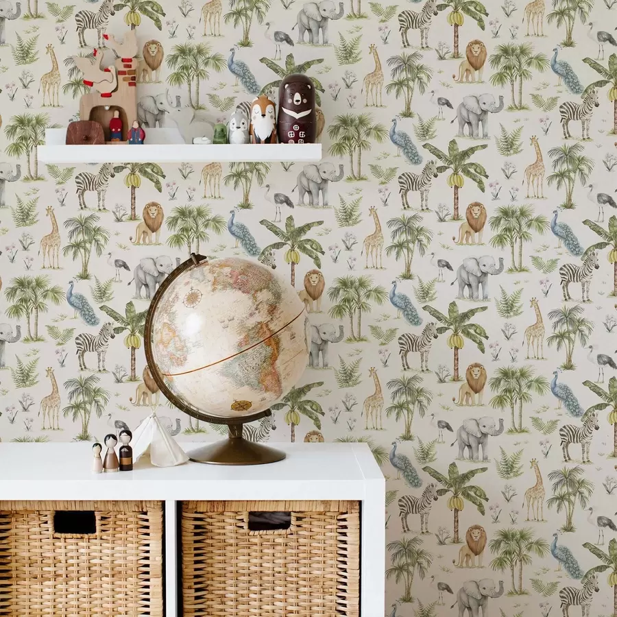 wall murals Афричке животиње међу палмама и егзотичним биљкама a00321