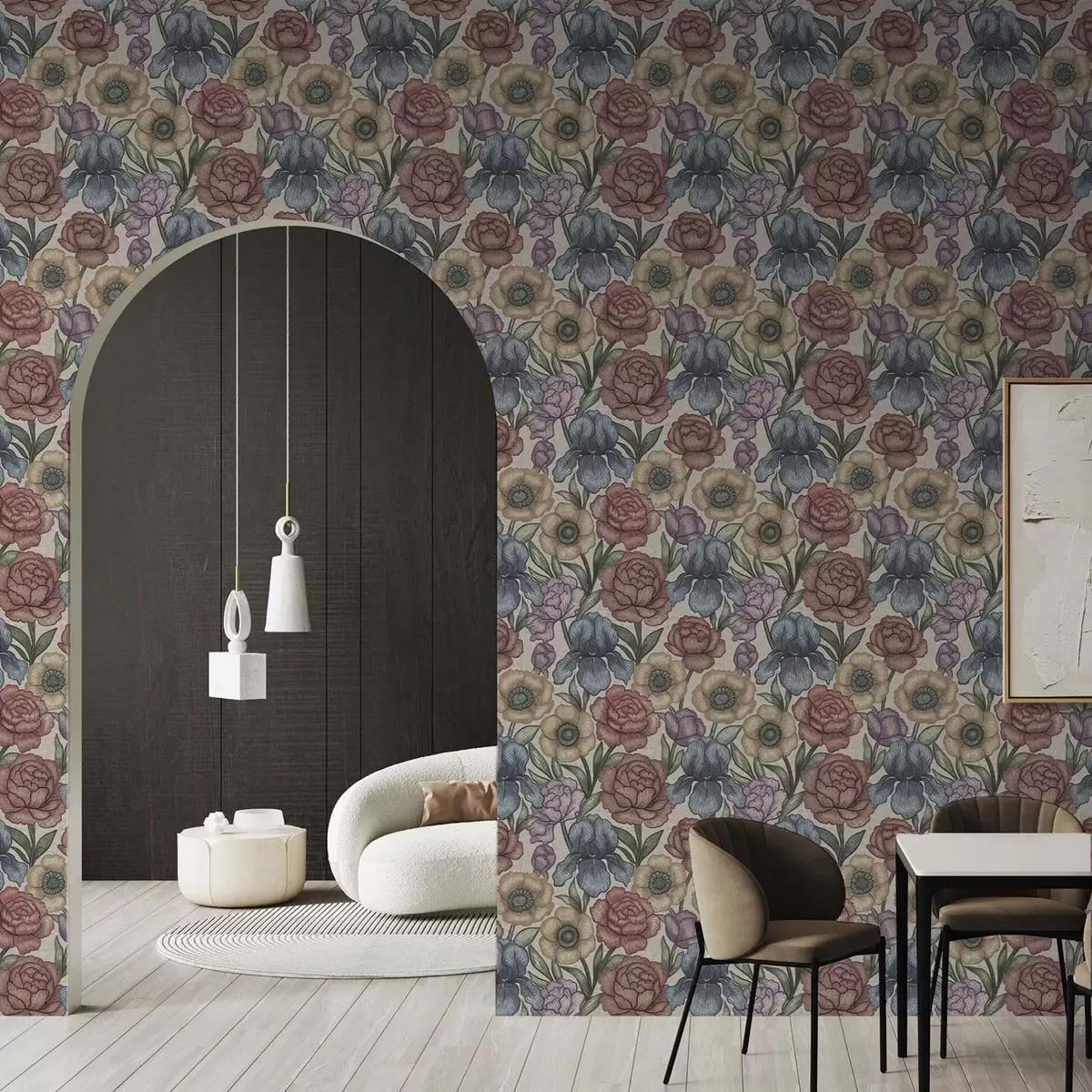 Позадина Велике цветне илустрације са ирисима и божурима a00325