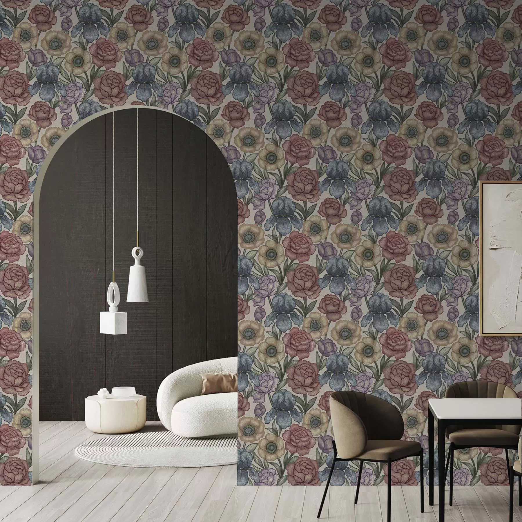 wall murals Велике цветне илустрације са ирисима и божурима a00325