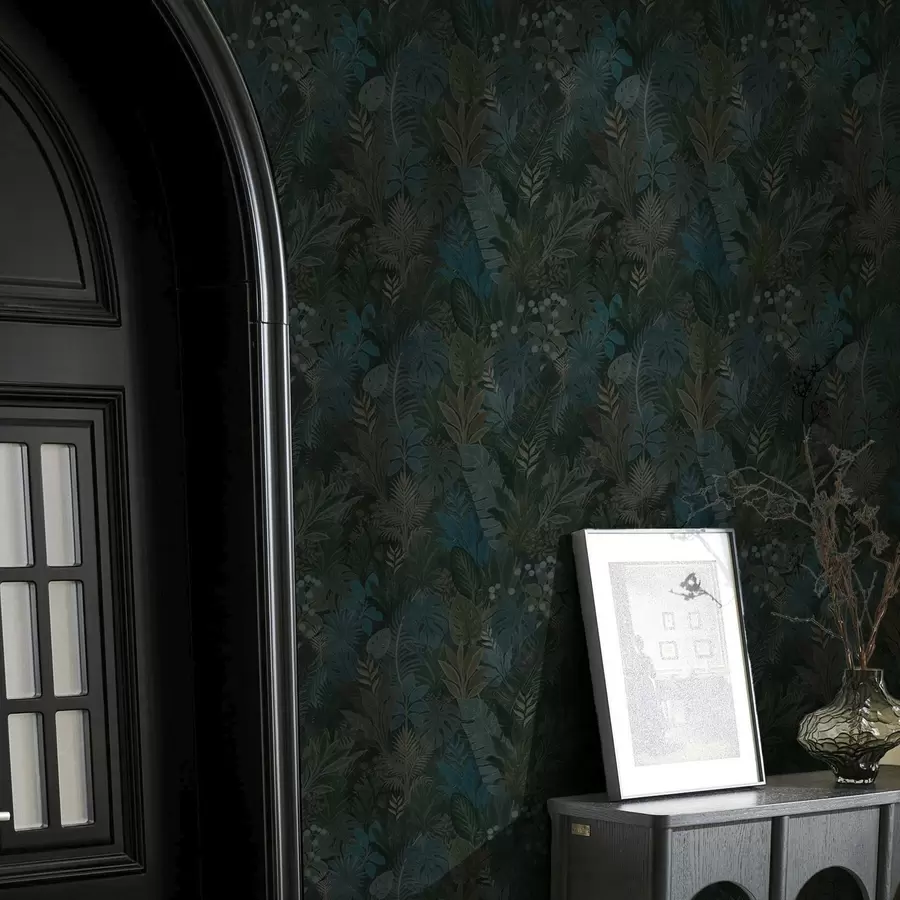 wall murals Тамнозелено тропско лишће са плавим акцентима a00327