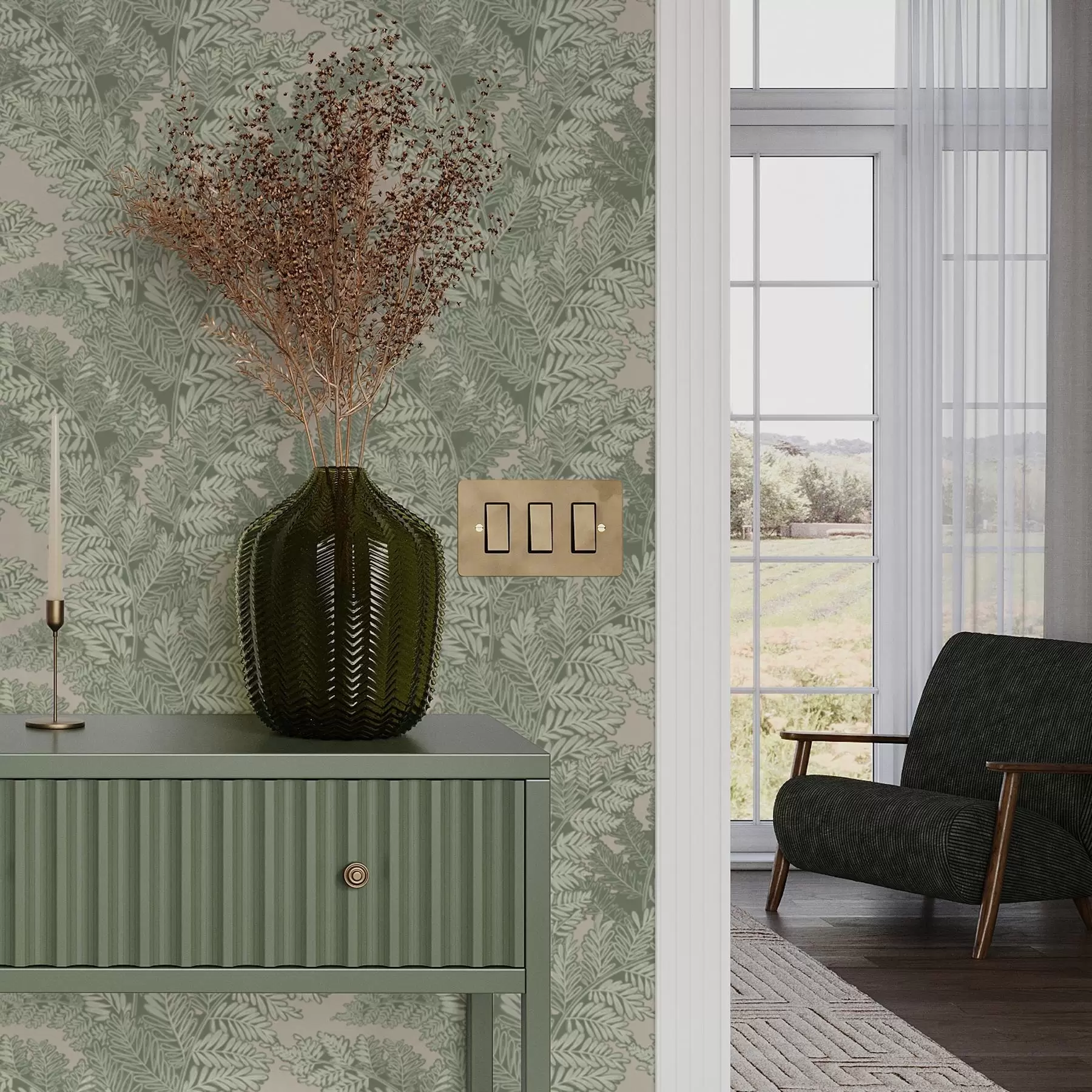 wall murals Зелени узорак са листовима папрати a00345