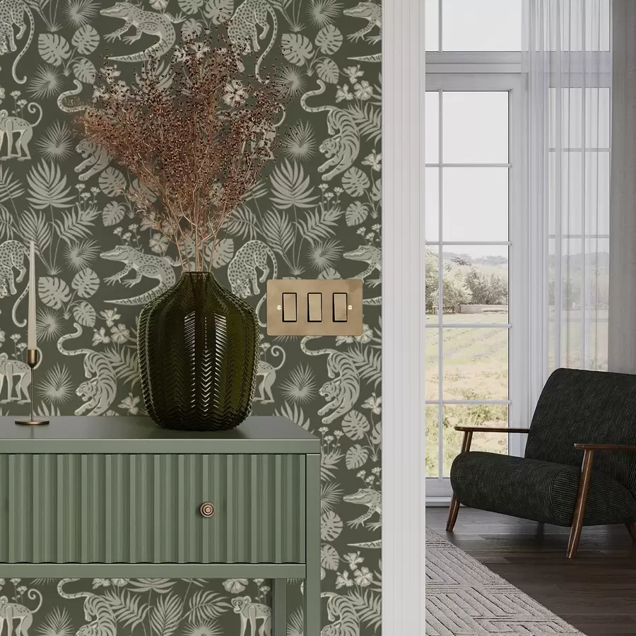 wall murals Силуете дивљих животиња међу тропским лишћем a00404