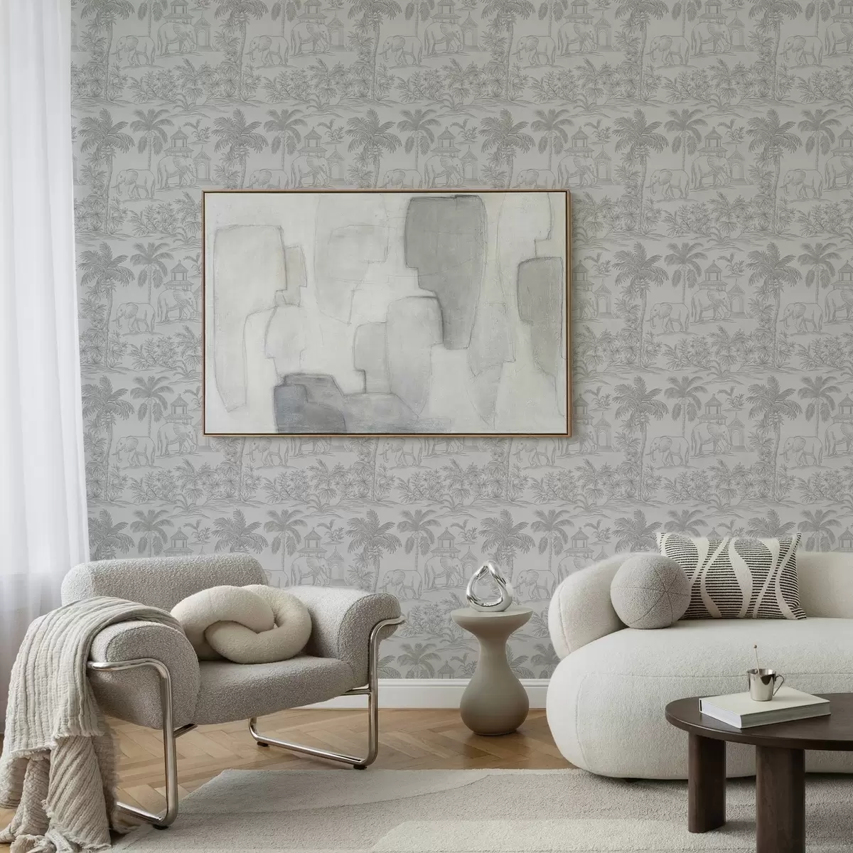 Позадина Монохромни слонови и џунгла у графичком стилу a00410