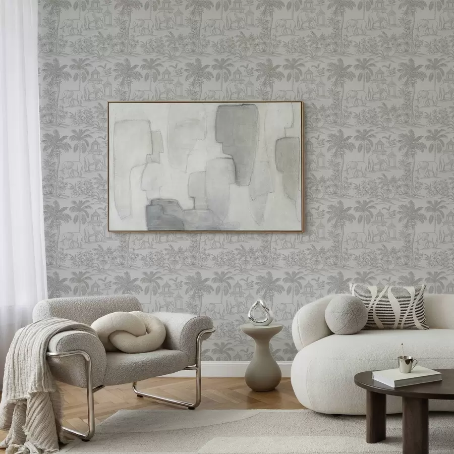 wall murals Монохромни слонови и џунгла у графичком стилу a00410