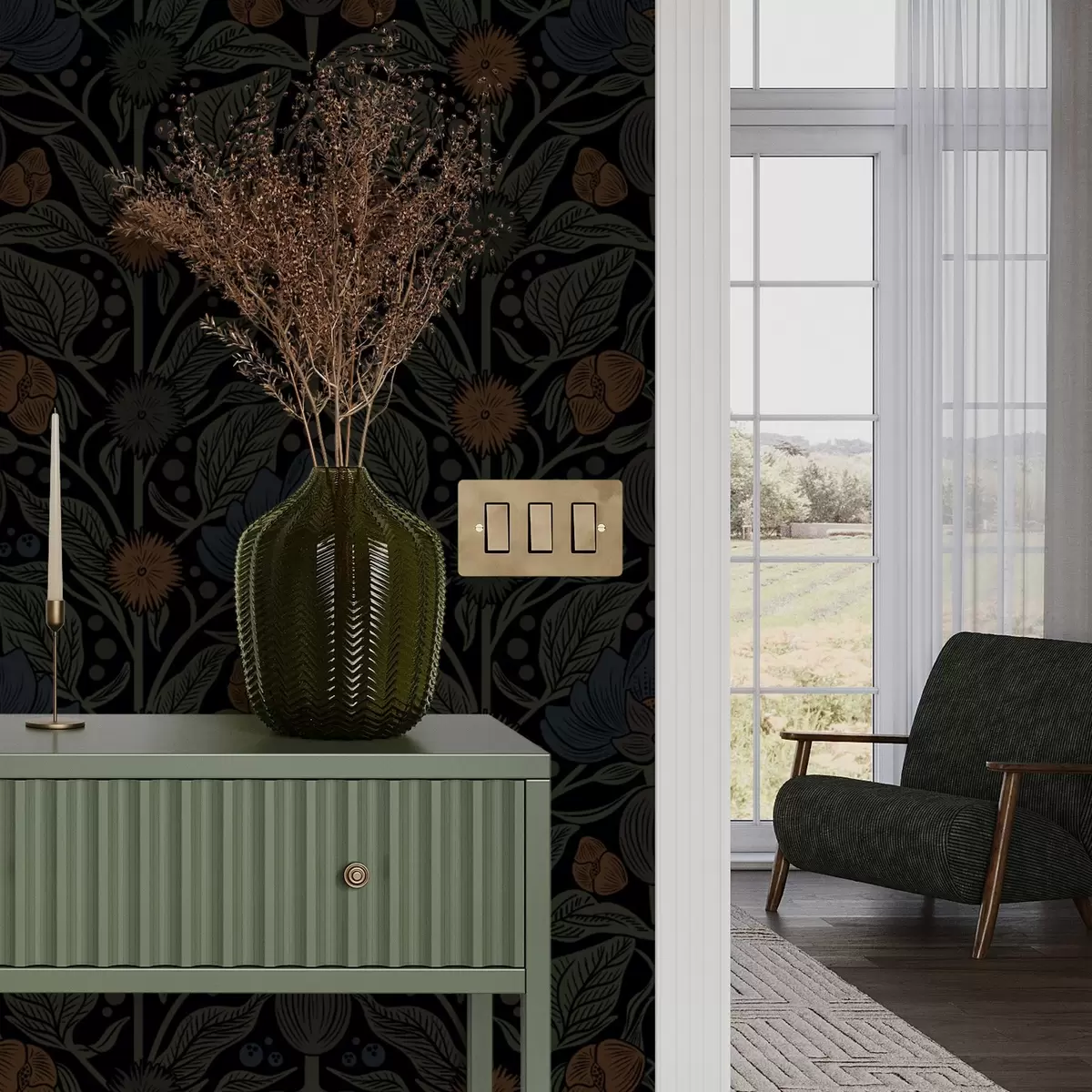 Позадина Тамни цветни орнамент са наранџастим акцентима a00411