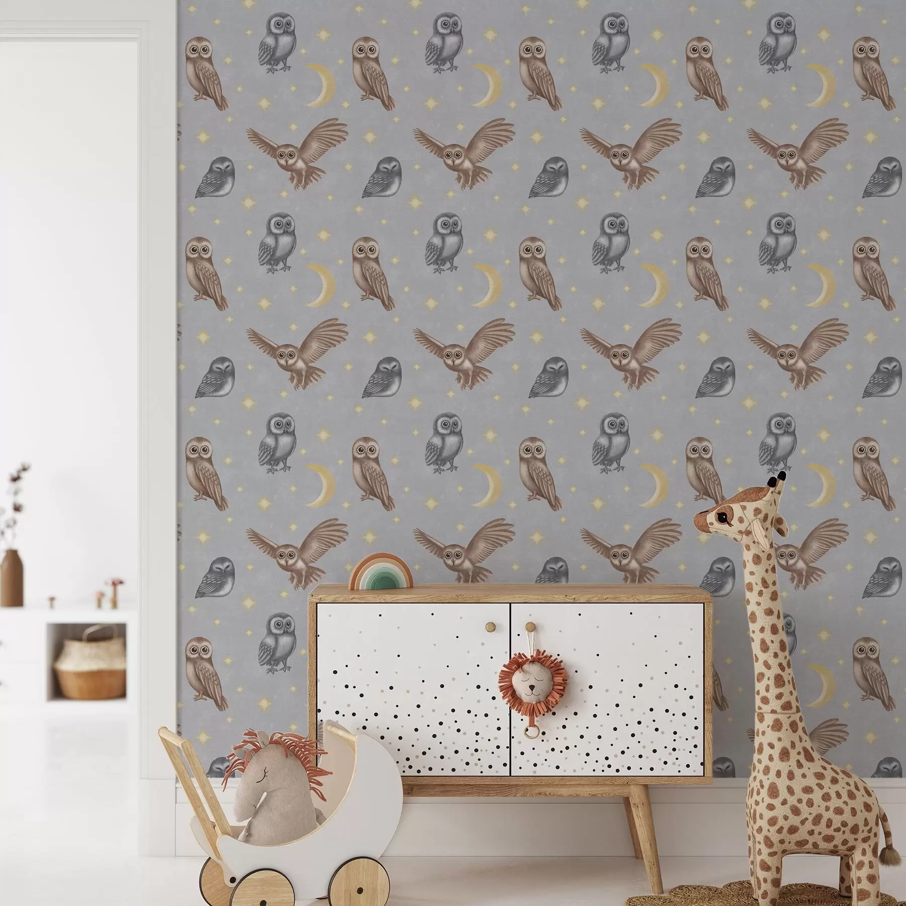 wall murals Сове и звезде на позадини сивог ноћног неба a00475