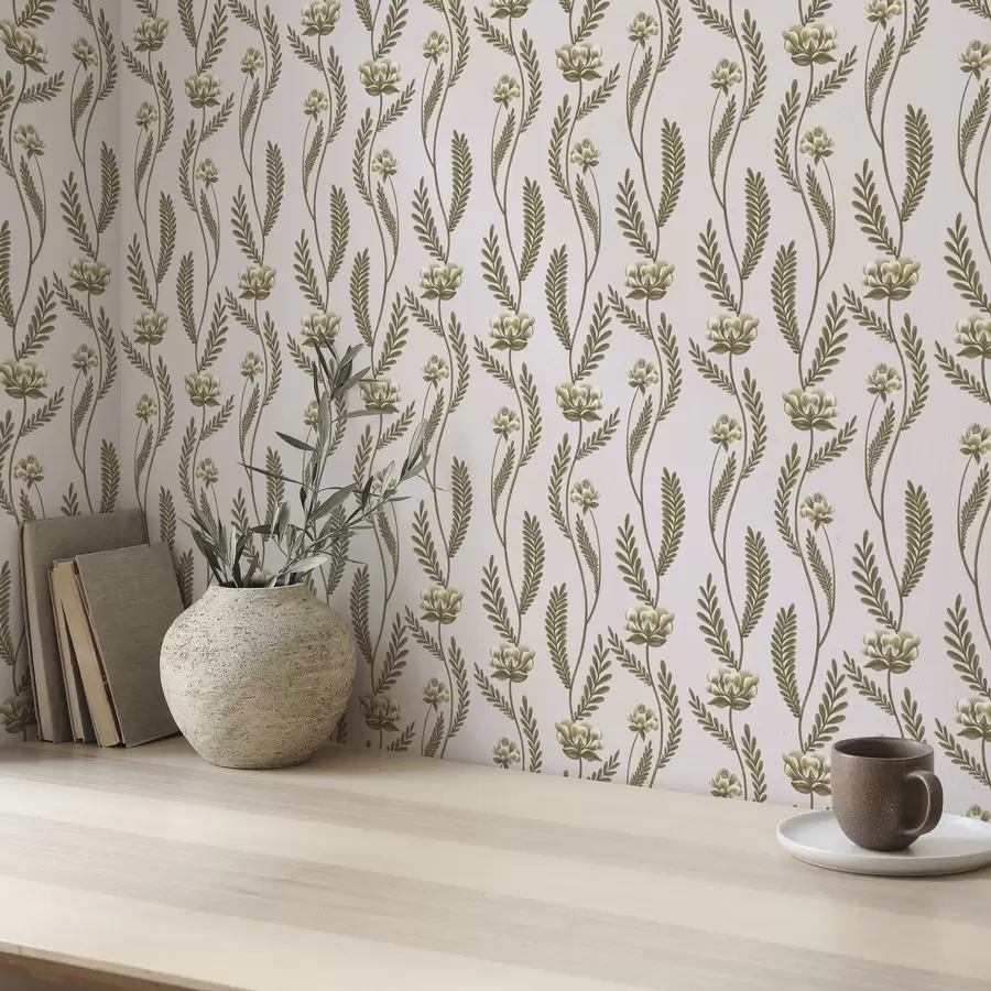 wall murals Вертикални орнамент са белим цвећем на ружичастој позадини a00476