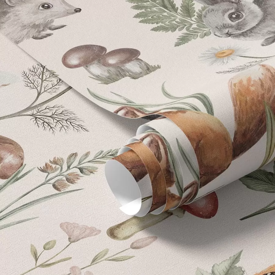 wall murals Шумске животиње, печурке и биљке у бајковитом стилу a00477