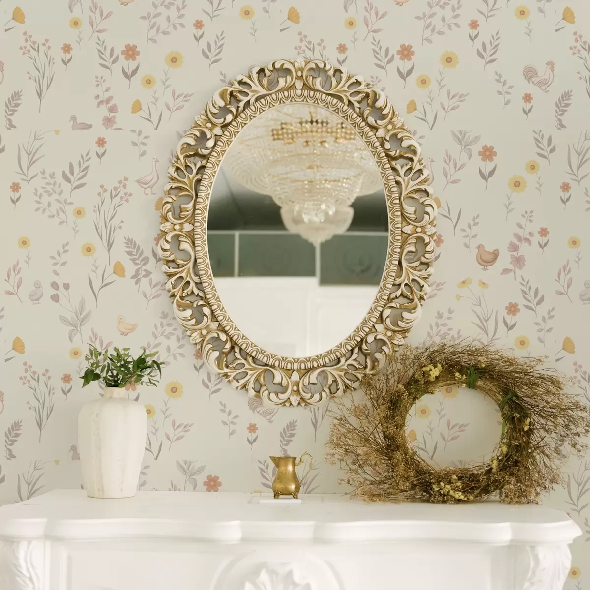 Позадина Пољско цвеће и кокошке у меким пастелним тоновима a00478