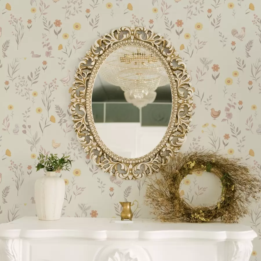 wall murals Пољско цвеће и кокошке у меким пастелним тоновима a00478