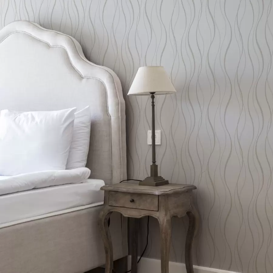 wall murals Апстрактне таласасте беж линије на белој позадини a00480