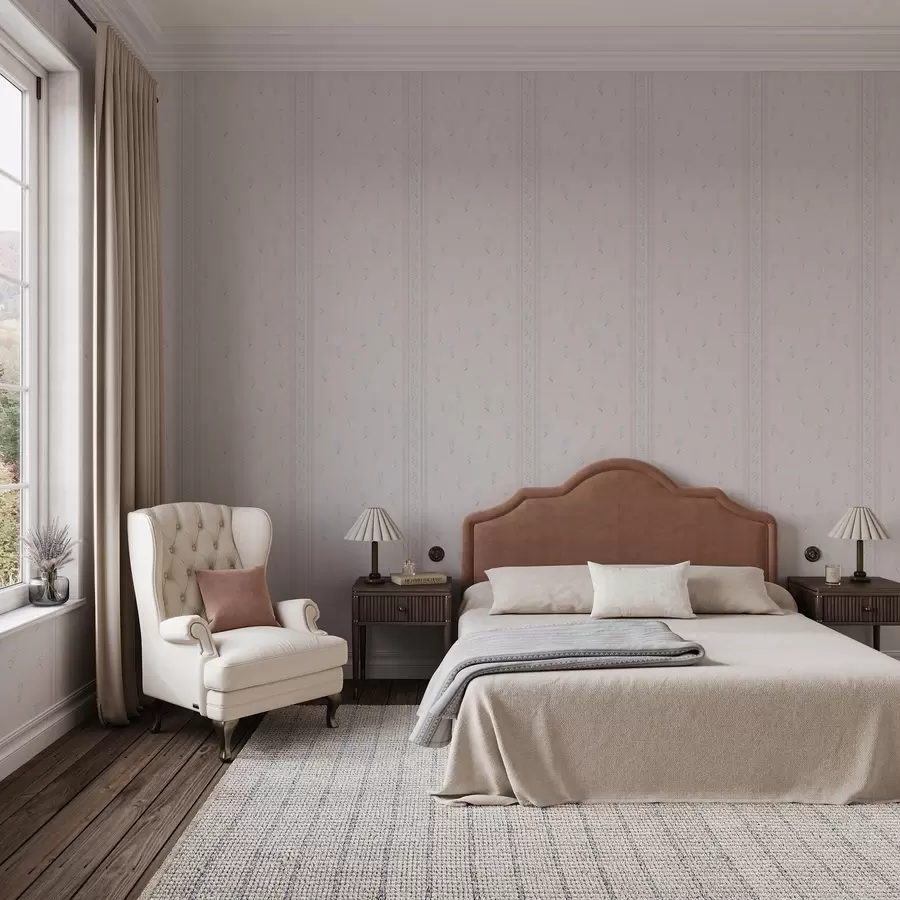 wall murals Ружичаста позадина са нежним плавим цвећем и обрубом a00484