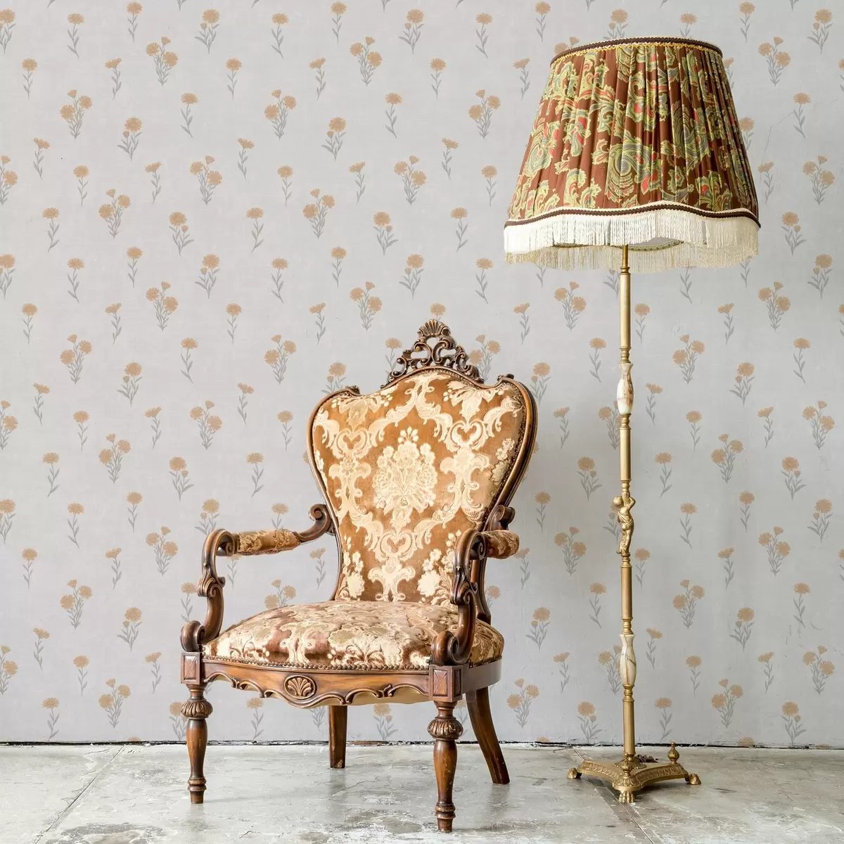 Позадина Мали наранџасти цветови на светло сивој позадини a00486