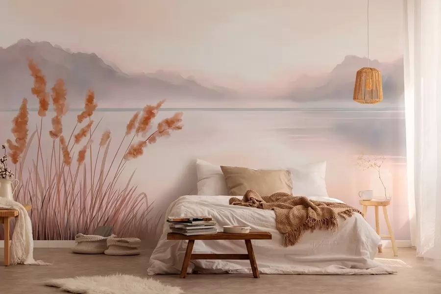 wall murals сликовито језеро са трском и планинама w04315