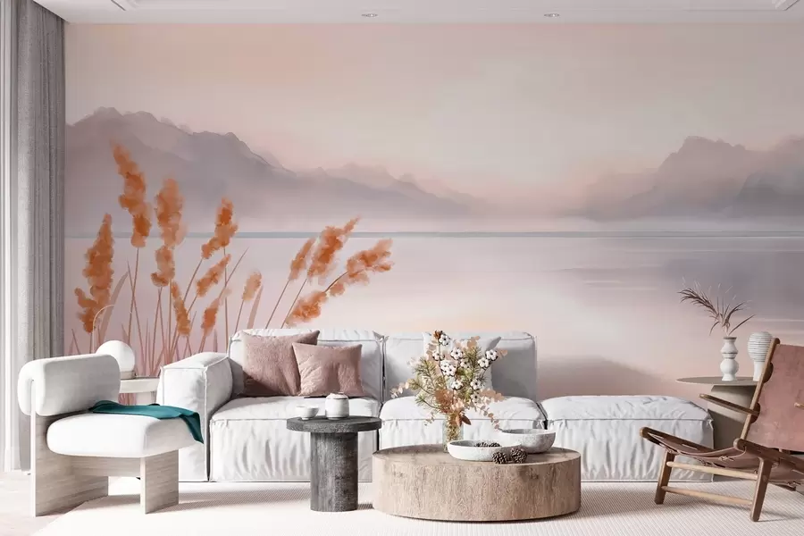 wall murals сликовито језеро са трском и планинама w04315