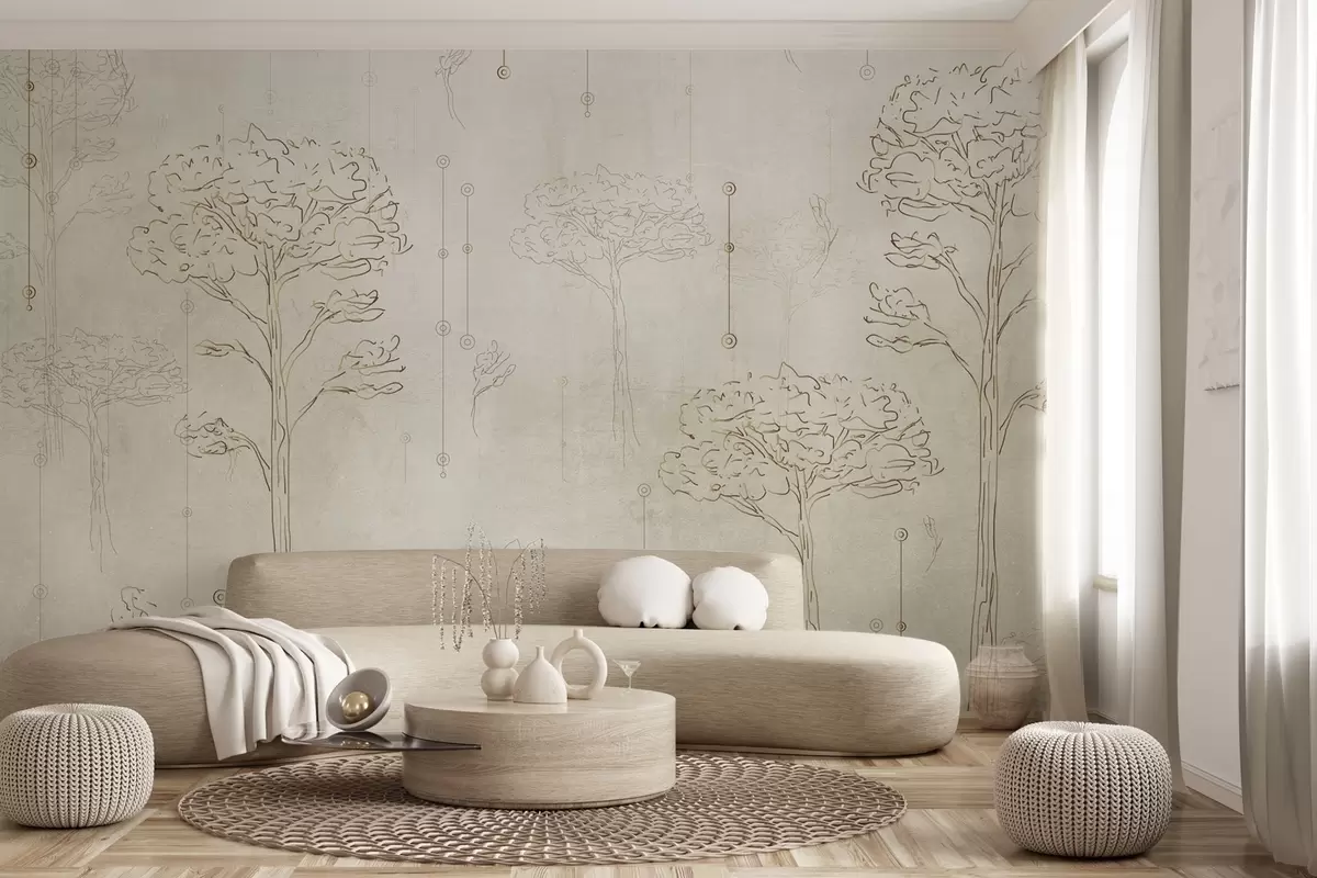 wall murals Линеарне силуете дрвећа у минималистичком стилу w04403