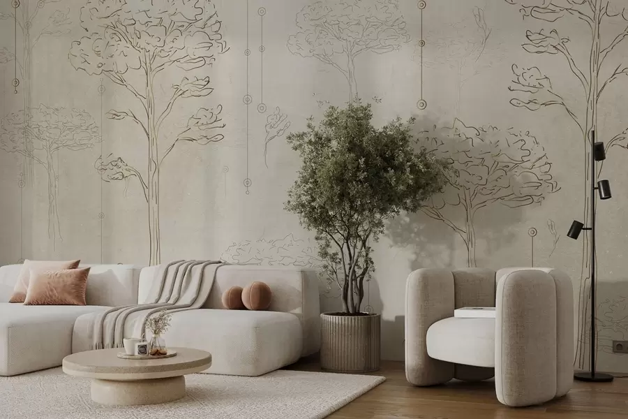 wall murals Линеарне силуете дрвећа у минималистичком стилу w04403