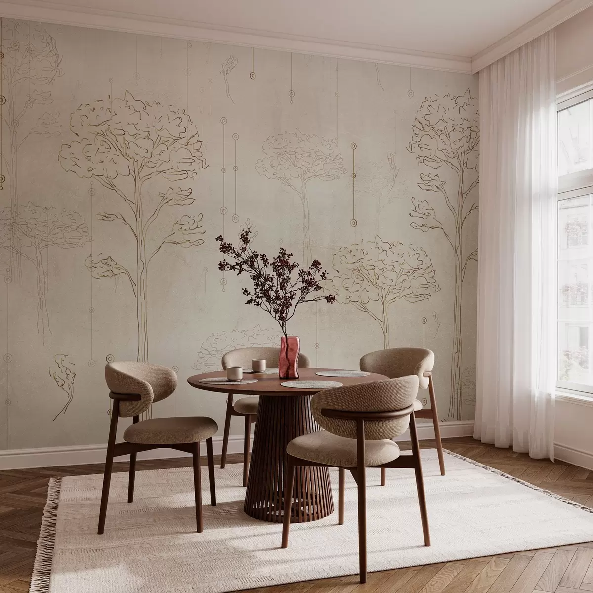 wall murals Линеарне силуете дрвећа у минималистичком стилу w04403