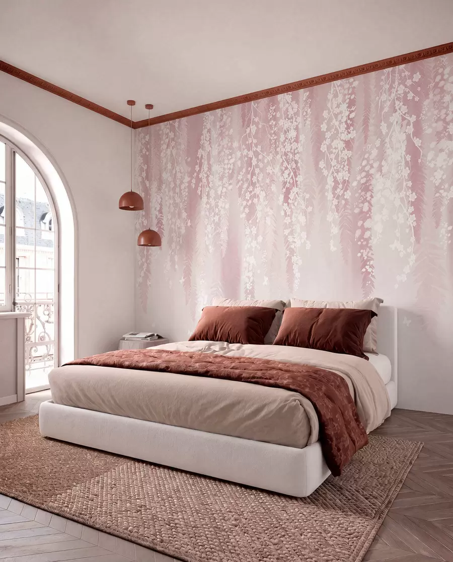 wall murals Ружичаста верзија грана са белим цветовима w04417v1